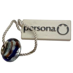 Persona NWT sterling silver blue brown art glass charm bead